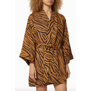 SOLD** faithfull The Brand Larissa Robe 100% Linen Tiger Print Kimono Coverup